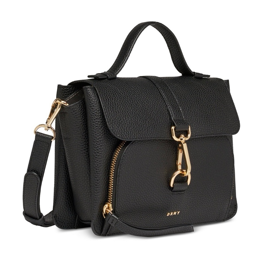 DKNY Textured Black Crossbody Bag with Gold Accents